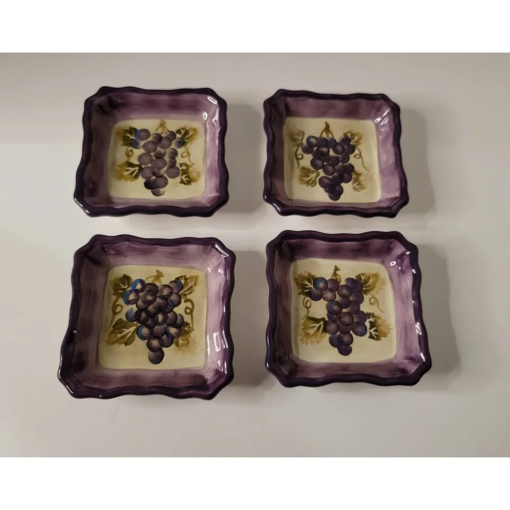 Vintage Ceramic Trinket Dish Set: Hand Painted‎ Merlot Grapes